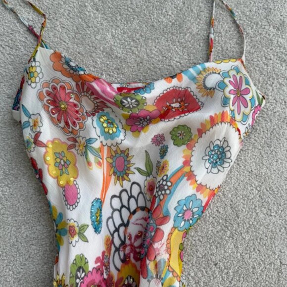 Derhy beautiful white florals and polka dots sequinned maxi fairycore dress - Picture 4 of 4